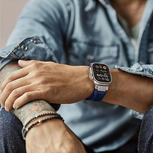 Compatible with Apple Watch Ultra 2 Bands 49mm for Men, Adjustable Silicone Band Also Fit for Apple Watch Series 10 46mm for iWatch Series 9/8/7 45mm SE/6/5/4 44mm 3/2/1 42mm, Navy Blue in Saudi Arabia