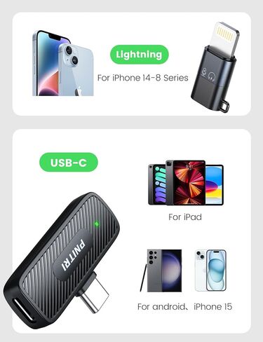 قطعتان من ميكروفون Lavalier اللاسلكي الاحترافي المحدث لهواتف iPhone وiPad وAndroid وUSB-C وميكروفون صغير مع خاصية إلغاء الضوضاء، وميكروفونات مثبتة على الهاتف لتسجيل الفيديو ومقابلة Podcast Tiktok Vlog in Kuwait