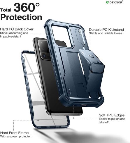 Dexnor Full Body Case for Samsung Galaxy S20 Ultra/6.9 inches, [Built in Screen Protector and Kickstand] Heavy Duty Military Grade Protection Shockproof Protective Cover for Galaxy S20 Ultra,Black in Saudi Arabia