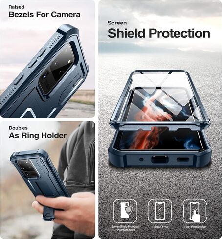 Dexnor Full Body Case for Samsung Galaxy S20 Ultra/6.9 inches, [Built in Screen Protector and Kickstand] Heavy Duty Military Grade Protection Shockproof Protective Cover for Galaxy S20 Ultra,Black in Saudi Arabia