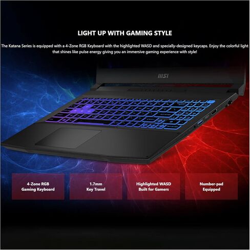 MSI Katana 15 Gaming Laptop, 15,6" FullHD Display, Intel Core i7-12650H, 64 GB DDR5 RAM, 4 TB SSD, NVIDIA Geforce RTX 4070, Backlit Keyboard, Windows 11 Home, Black in Saudi Arabia
