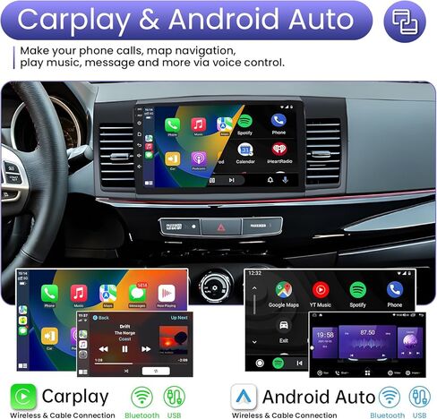 5GWiFi 8 Core 4+64G راديو السيارة ستيريو لراديو ميتسوبيشي لانسر 2010-2015 مع Carplay/Android Auto، شاشة لمس IPS عالية الدقة 10 بوصة مع كاميرا احتياطية، GPS، بلوتوث، SWC، DSP، FM، وصلة مرآة in Kuwait