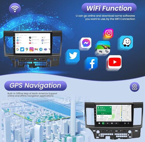 5GWiFi 8 Core 4+64G راديو السيارة ستيريو لراديو ميتسوبيشي لانسر 2010-2015 مع Carplay/Android Auto، شاشة لمس IPS عالية الدقة 10 بوصة مع كاميرا احتياطية، GPS، بلوتوث، SWC، DSP، FM، وصلة مرآة in Kuwait