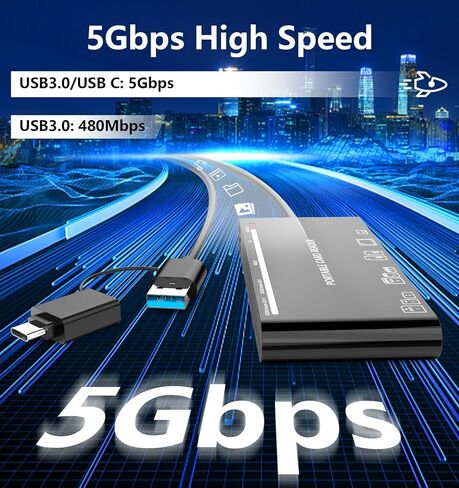 Memory Card Reader, 5-in-1 USB C Lightning to SD/TF/USB OTG Adapter for Micro SD/SDHC/SDXC/MMC, Compatible with MacBook Pro/Air, Chromebook,iPhone 15/14/13/12/11 Pro/Pro Max,Android Galaxy,Plug & Play in Kuwait