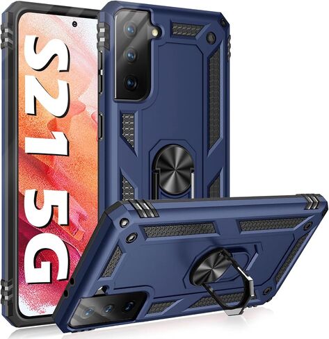 حافظة Vaki Samsung Galaxy S21 5G متينة مقاومة للصدمات من الدرجة العسكرية مع مسند (أزرق) in Kuwait
