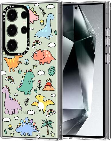 MOSNOVO Case for Samsung Galaxy S24 Ultra, [Buffertech 6.8ft Military-Grade Drop Protection] [Anti Peel Off Tech] Clear TPU Bumper Phone Case Cover Design - Dinosaur Land in Saudi Arabia