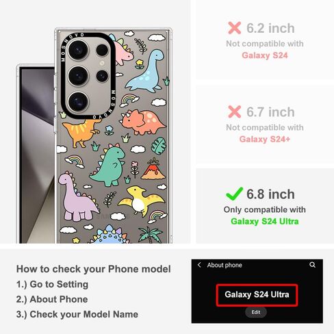 MOSNOVO Case for Samsung Galaxy S24 Ultra, [Buffertech 6.8ft Military-Grade Drop Protection] [Anti Peel Off Tech] Clear TPU Bumper Phone Case Cover Design - Dinosaur Land in Saudi Arabia