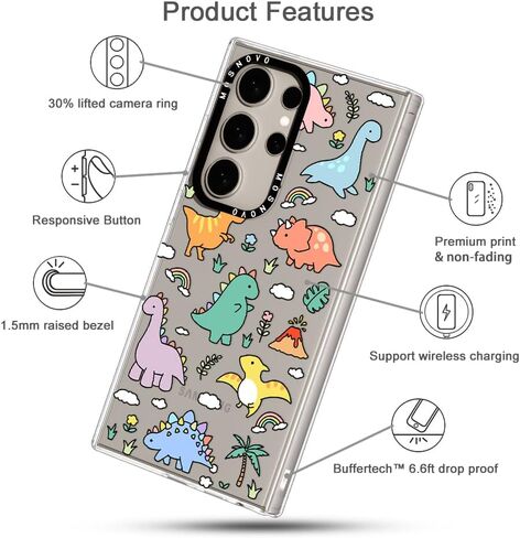 MOSNOVO Case for Samsung Galaxy S24 Ultra, [Buffertech 6.8ft Military-Grade Drop Protection] [Anti Peel Off Tech] Clear TPU Bumper Phone Case Cover Design - Dinosaur Land in Saudi Arabia