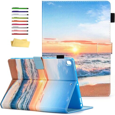 for Apple iPad 9th/8th/7th Generation Case 10.2 inch (2021/2020/2019) with Pencil Holder Pockets [Auto Wake/Sleep] PU Leather Smart Folio Stand Wallet TPU Shockproof Cover, Beach Sunrise in Kuwait