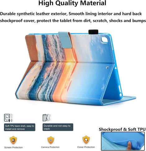 for Apple iPad 9th/8th/7th Generation Case 10.2 inch (2021/2020/2019) with Pencil Holder Pockets [Auto Wake/Sleep] PU Leather Smart Folio Stand Wallet TPU Shockproof Cover, Beach Sunrise in Kuwait