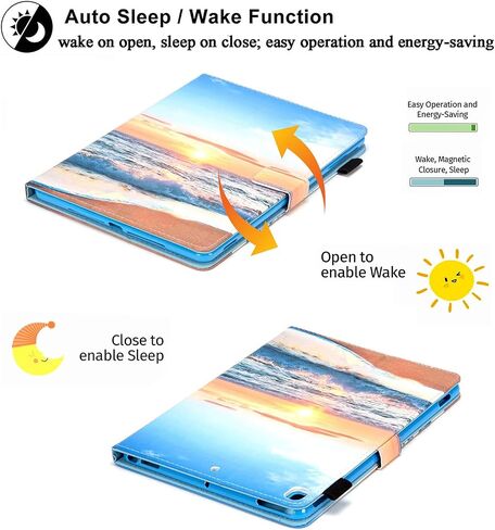for Apple iPad 9th/8th/7th Generation Case 10.2 inch (2021/2020/2019) with Pencil Holder Pockets [Auto Wake/Sleep] PU Leather Smart Folio Stand Wallet TPU Shockproof Cover, Beach Sunrise in Kuwait