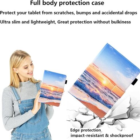 for Apple iPad 9th/8th/7th Generation Case 10.2 inch (2021/2020/2019) with Pencil Holder Pockets [Auto Wake/Sleep] PU Leather Smart Folio Stand Wallet TPU Shockproof Cover, Beach Sunrise in Kuwait
