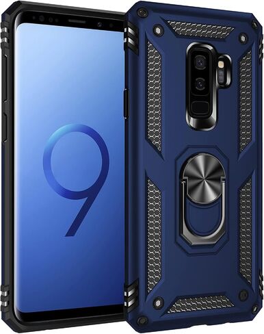 Military Grade Drop Impact for Samsung Galaxy S9 Plus Case 360 Metal Rotating Ring Kickstand Holder Magnetic Car Mount Armor Heavy Duty Case for Galaxy S9+ Phone Protection Case (Blue) in Saudi Arabia