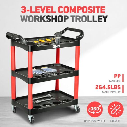 عربة ورشة عمل مركبة من DNA MOTORING بسعة 120 كجم / 260 رطل، محمولة على عجلات مع لوحة تعليق لاستخدام ورشة عمل مستودع المرآب، أسود/أحمر، TOOLS-00427 in Kuwait