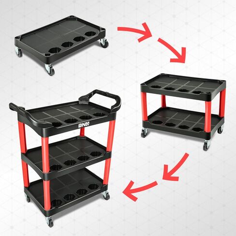 عربة ورشة عمل مركبة من DNA MOTORING بسعة 120 كجم / 260 رطل، محمولة على عجلات مع لوحة تعليق لاستخدام ورشة عمل مستودع المرآب، أسود/أحمر، TOOLS-00427 in Kuwait