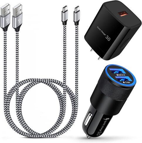 شاحن سريع من النوع C لهاتف Samsung Galaxy S24 Ultra/S23/S22/S21 FE/Note20/S10/A51/A50/A71/A90 LG Moto Quick Charge 3.0 محول + شاحن سيارة شاحن سريع + شاحن 6FT C شحن سريع 2 قطعة in Kuwait