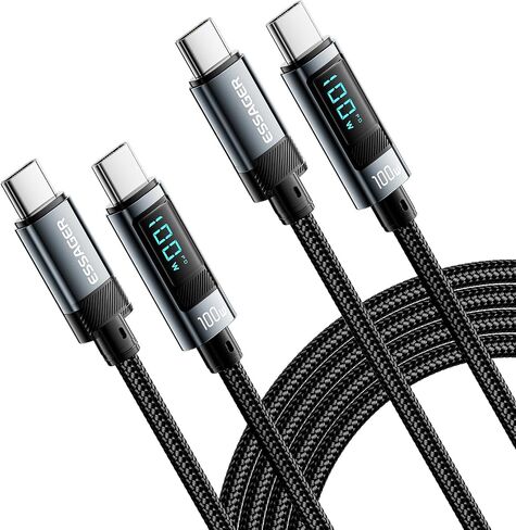 ESSAGER USB C Charger Cable (6ft 100W, 2Pack) Braided Type C Charger Fast Charging for iPhone 15 / 15Pro / 15Plus / 15ProMax MacBook Pro 2020, iPad Pro 2020, iPad Air 4, Samsung Galaxy S23+/S23 Ultra in Saudi Arabia