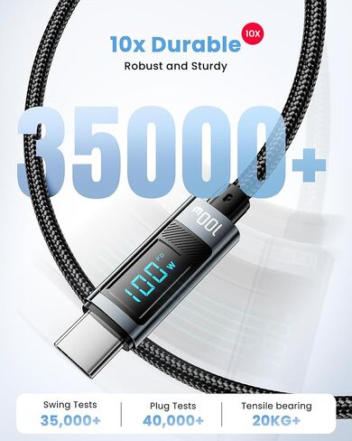 ESSAGER USB C Charger Cable (6ft 100W, 2Pack) Braided Type C Charger Fast Charging for iPhone 15 / 15Pro / 15Plus / 15ProMax MacBook Pro 2020, iPad Pro 2020, iPad Air 4, Samsung Galaxy S23+/S23 Ultra in Saudi Arabia