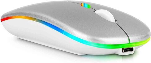 UrbanX Bluetooth Rechargeable Mouse for Lenovo IdeaPad 5 Laptop Bluetooth Wireless Mouse Designed for Laptop/PC/Mac/iPad pro/Computer/Tablet/Android RGB LED Silver in Saudi Arabia
