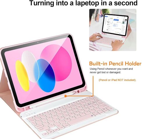 Wireless Bluetooth Keyboard Case for iPad 10th Generation 10.9 Inch 2022, Built-in Pencil Holder - iPad 10th Gen Cover with Keyboard Full-Body Protection Model A2696/A2757/A2777 - Black in Saudi Arabia