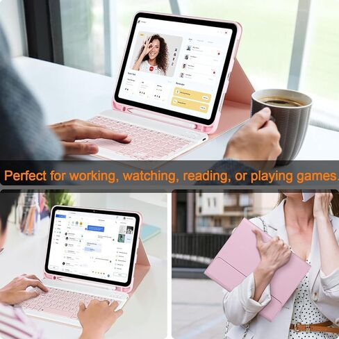 Wireless Bluetooth Keyboard Case for iPad 10th Generation 10.9 Inch 2022, Built-in Pencil Holder - iPad 10th Gen Cover with Keyboard Full-Body Protection Model A2696/A2757/A2777 - Black in Saudi Arabia