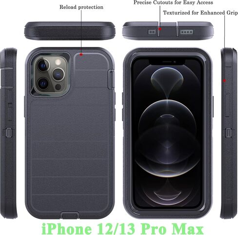 YmhxcY for iPhone 12 Pro Max Case/iPhone 13 Pro Max Case,Drop Proof 3-Layer Durable Cover/Shockproof Armor Solid Rubber stripe Case for iPhone 12 Pro Max/13 Pro Max 6.7"-Black in Saudi Arabia