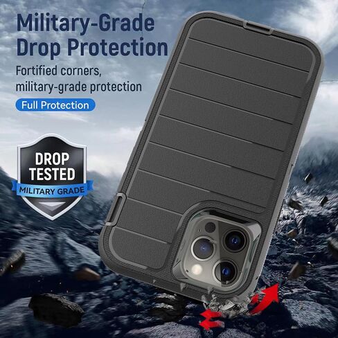 YmhxcY for iPhone 12 Pro Max Case/iPhone 13 Pro Max Case,Drop Proof 3-Layer Durable Cover/Shockproof Armor Solid Rubber stripe Case for iPhone 12 Pro Max/13 Pro Max 6.7"-Black in Saudi Arabia