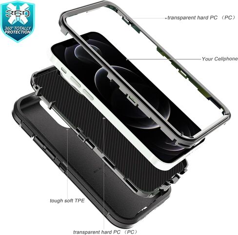 YmhxcY for iPhone 12 Pro Max Case/iPhone 13 Pro Max Case,Drop Proof 3-Layer Durable Cover/Shockproof Armor Solid Rubber stripe Case for iPhone 12 Pro Max/13 Pro Max 6.7"-Black in Saudi Arabia