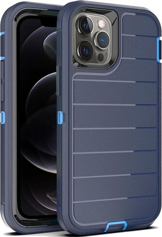 YmhxcY for iPhone 12 Pro Max Case/iPhone 13 Pro Max Case,Drop Proof 3-Layer Durable Cover/Shockproof Armor Solid Rubber stripe Case for iPhone 12 Pro Max/13 Pro Max 6.7"-Black in Saudi Arabia