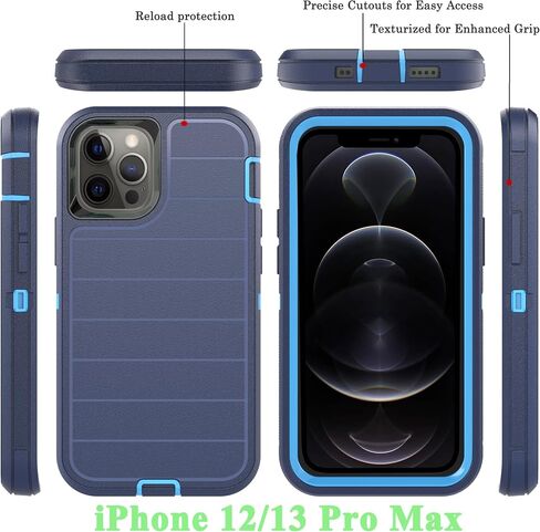 YmhxcY for iPhone 12 Pro Max Case/iPhone 13 Pro Max Case,Drop Proof 3-Layer Durable Cover/Shockproof Armor Solid Rubber stripe Case for iPhone 12 Pro Max/13 Pro Max 6.7"-Black in Saudi Arabia