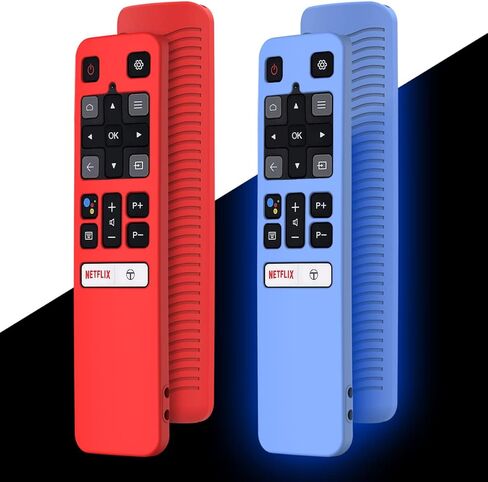 جراب لجهاز TCL RC802V FMR1 FNR1 للتحكم الصوتي الذكي عن بعد، غطاء حماية من السيليكون مقاوم للصدمات ومضاد للانزلاق ومضاد لفقدان التوهج (أحمر وأزرق متوهج)، 1*1*1 سم in Kuwait