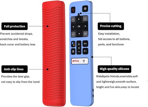 جراب لجهاز TCL RC802V FMR1 FNR1 للتحكم الصوتي الذكي عن بعد، غطاء حماية من السيليكون مقاوم للصدمات ومضاد للانزلاق ومضاد لفقدان التوهج (أحمر وأزرق متوهج)، 1*1*1 سم in Kuwait