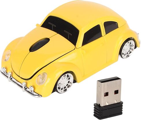 ماوس Sanpyl، ماوس بصري 2.4 جيجا بايت على طراز السيارة الكلاسيكية مع جهاز استقبال USB، فأرة مريحة للمكتب بإضاءة LED 1600 نقطة في البوصة للكمبيوتر المحمول والكمبيوتر المكتبي (أصفر) in Saudi Arabia