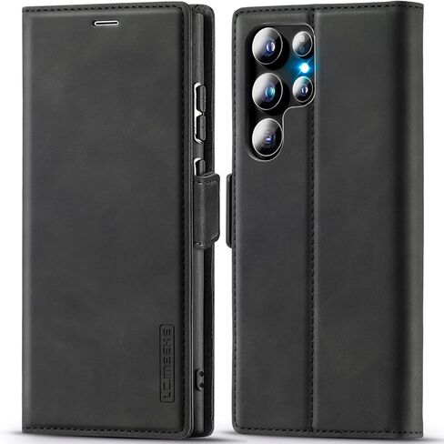 حافظة S23 Ultra لهاتف Samsung Galaxy S23 Ultra 5G، حافظة حماية داخلية مقاومة للصدمات من مادة TPU [حجب RFID] [فتحة بطاقة] [مسند] غطاء قلاب من جلد البولي يوريثان المغناطيسي لهاتف Samsung S23 Ultra 5G (أسود) in Kuwait