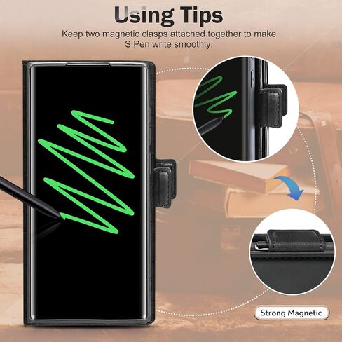 حافظة S23 Ultra لهاتف Samsung Galaxy S23 Ultra 5G، حافظة حماية داخلية مقاومة للصدمات من مادة TPU [حجب RFID] [فتحة بطاقة] [مسند] غطاء قلاب من جلد البولي يوريثان المغناطيسي لهاتف Samsung S23 Ultra 5G (أسود) in Kuwait