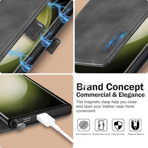 حافظة S23 Ultra لهاتف Samsung Galaxy S23 Ultra 5G، حافظة حماية داخلية مقاومة للصدمات من مادة TPU [حجب RFID] [فتحة بطاقة] [مسند] غطاء قلاب من جلد البولي يوريثان المغناطيسي لهاتف Samsung S23 Ultra 5G (أسود) in Kuwait