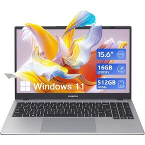 Laptop, 15.6 inch Laptop Computer, 16GB LPDDR5 RAM, 512GB NVMe SSD, Quad-Core N100 Processor Win-11 Pro Laptops, FHD IPS Display, Long Lasting Battery, WiFi 6, BT, USB-C, Webcam