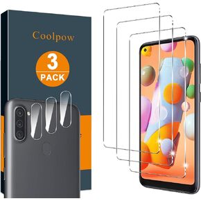 【3+3 عبوات】Coolpow مصمم لهاتف Samsung Galaxy A11 واقي شاشة Samsung A11 واقي شاشة للهاتف الخلوي من الزجاج المقوى، صلابة 9H، وضوح HD، مقاوم للخدش، سهل التركيب، صديق للحافظة. in Kuwait