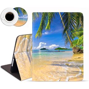 iPad 9.7 2018/2017 Case, iPad Air 2/iPad Air Case, Protective Leather Case, Adjustable Stand Auto Wake/Sleep Smart Case for Apple iPad 6th/5th Gen - Shore Palms Tropical Beach (with Coasters)
