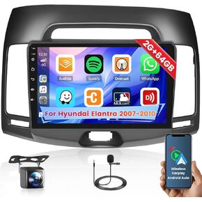 8 Core 4G+64G Android 13 Radio Kit for Hyundai Elantra 2007-2010 with Wireless Carplay&Android Auto, 9 Inch Touchscreen Stereo Upgrade with GPS WiFi 32EQ DSP 59UI MIC AHD Backup Camera