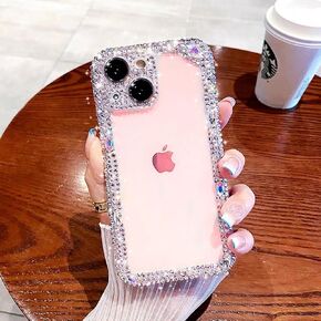 Cavdycidy Designer Compatible with iPhone 15 Pro Max Bling Clear Case for Women Girl,Cute Glitter Phone Case with Sparkle Rhinestone Diamond Camera Protection，Airbag Anti-Fall Crystal Hard Back Cover