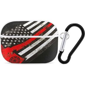 USA Thin Red Line Firefighter Axe Pattern Compatible with Airpods Pro Case Cover with Keychain Headphone Cover Unisex Shockproof Protective Wireless Charging Headset Accessories