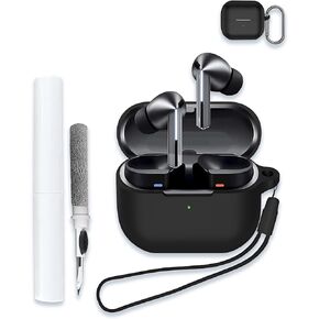 Case for Samsung Galaxy Buds 3/Buds 3 Pro AI True Wireless Bluetooth Earbuds, Soft Silicone Protective Portable Scratch Shock Resistant Shell with Cleaner Kit & Carabiner & Lanyard，Black