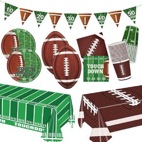 Soccer Party Decorations Soccer Party Supplies Tableware Set Includes Banner, Plates, Cups, Napkins, Tablecloth for Boys Sports Theme Birthday Decorations, 24 Guests