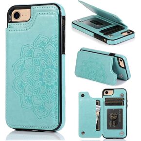 Wallet Case for iPhone SE 2022/SE 2020/iPhone 8/iPhone 7 with Card Holder,Women Mandala Emboss PU Leather Kickstand Card Slots Slim Flip Cover for iPhone 7/8/SE 2nd/SE 3rd Gen,4.7 Inch (Rose Gold)