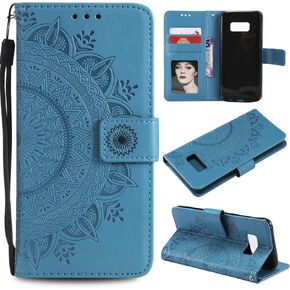 غطاء هاتف EYZUTAK Mandala لهاتف Samsung Galaxy S9 Plus، جراب قلاب نحيف للغاية مع فتحة بطاقة، إغلاق مغناطيسي، جراب جلد PU منقوش مع وظيفة حامل وحبل قصير، تصميم قابل للطي - أرجواني