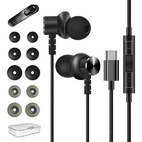 USB C Wired Headphones Type C in-Ear Magnetic Earphone for iPhone16 15 Pro iPad Samsung Galaxy S24 S23 Ultra S22 Google Pixel Motorola, Noise Isolating Earbuds with Mic Hi-Res Stereo Durable Headphone