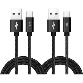 RoFI USB Type C Cable, [2Pack] 2FT USB C Cable Nylon Braided Fast Charging for Galaxy S10 S9 S8 Plus Note 9 8, Pixel, Moto Z, LG V30 V20 G5, Xperia, Switch and More (Black, 2 FT)
