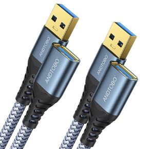 ANDTOBO 2 Pack (16FT+16FT) USB Extension Cable, USB 3.0 Type A Male to Female Extender Cables High-Speed Data Transfer 5Gbps Compatible with Gamepad, Printer, USB Keyboard, Flash Drive, Hard Drive
