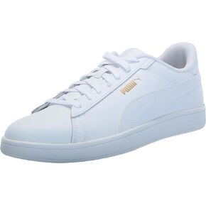 PUMA Men's Smash 3.0 Leather Sneaker, White White Gold, 8.5